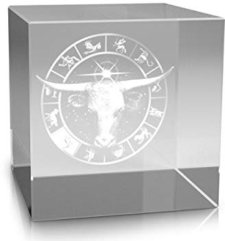 VIP-LASER 3D Glas Kristall im XL Glaswürfel Sternzeichen Stier (60x60x60 mm) Lasergravur