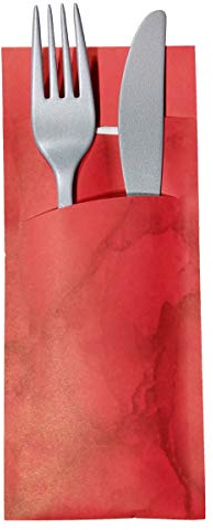 520 Bestecktaschen mit Serviette rot marmoriert 20 cm