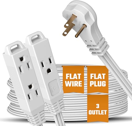 BindMaster 10 Feet Extension Cord/Wire 3 Prong Grounded 3 outlets Flat Plug White