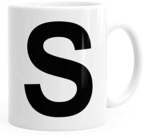 MoonWorks Kaffee-Tasse Buchstaben Buchstabe Arial Bold glänzend Kaffeetasse Teetasse Keramiktasse S weiß Unisize