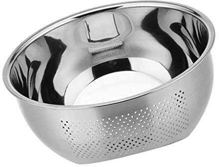 Rice Washing Bowl, Rice Washer, Quinoa Strainer, Fine Mesh Colanders Sieve Bowl, Stainless Steel Washing Colander for Cleaning Veggie, Fruits, Silver, 23cm