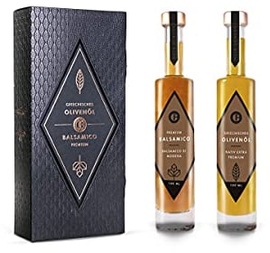 MEIN GENUSS Olivenöl & Balsamico Essig Geschenkset – Griechisches Olivenöl nativ extra – Weißer Balsamico Erste Güteklasse - Feinkost Geschenkbox – 2x 100 ml - Premium Geschenkverpackung
