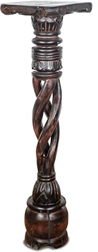 livasia gedrehte Deko Holzsäule 80cm – Antik-Look Podest, Blumensäule, Dekosäule aus Albiziaholz – Balinesische Handwerkskunst, Nachhaltig und Einzigartig (Braun)