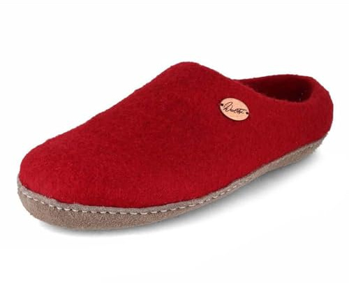 WoolFit Footprint Barfuß-Hausschuhe unisex Filz-Pantoffeln mit Ledersohle, nachhaltig aus 100% Wolle, dunkelrot Gr. 46