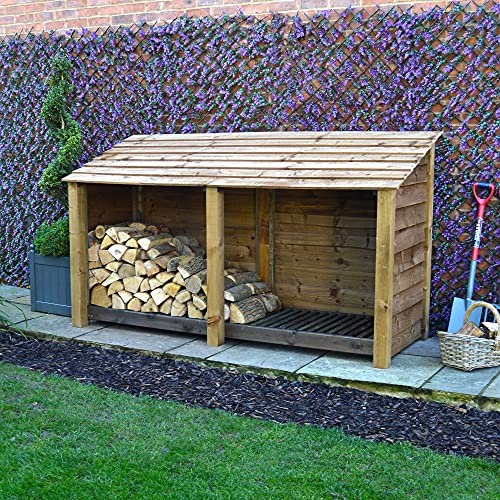 Rutland County Garden Furniture Normanton 4ft Tall Log Store/Garden Storage Heavy Duty Pressure Treated Timber With Forward Sloping Roof (Solid Log Store Only, Rustic Brown)