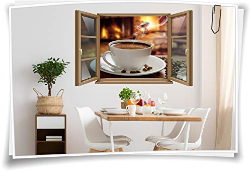 Medianlux Wand-Tattoo Wand-Bild Fenster Kaffee-Tasse Kaffee-Bohnen Kamin Dampf Aufkleber Folie Deko Wohnzimmer Küche Folie Digitaldruck, 150x97cm wb22wb686-126697