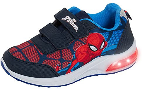 Marvel Scarpe da ginnastica per bambini Spiderman, con luci lampeggianti, per corsa, sport, skater, blu navy, Marina Militare, 25 EU