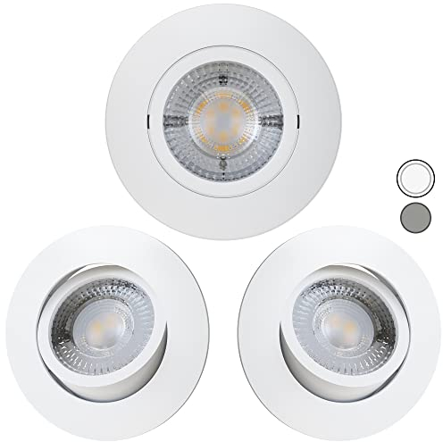 Scandinavian home 3er Set LED Spot 230V 4,3W Warmweiß Schwenkbar 68mm - 75mm I Badezimmer geeignet I CRI 90 350lm 3000K 68mm I Matt-weiß I LED Einbaustrahler Deckeneinbauleuchte flach