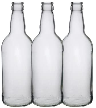 28 x 500ml Round Short Clear Beer Cider Bottles for Homebrew with Black Red or Gold Metal Crown Caps (Black Cap)