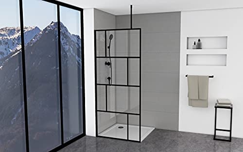 MARWELL Duschwand in modernem Design 90 x 195 cm - Glasdusche mit matt schwarzen Wandprofil - Einscheibensicherheitsglas für höchste Sicherheit - Montage auf Duschwanne oder Fliese