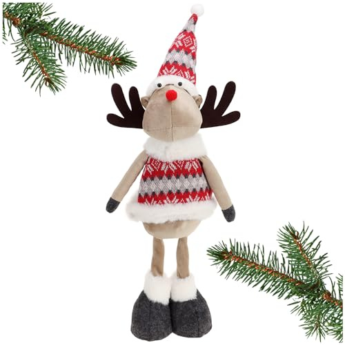 com-four® Premium Weihnachts-Rentier, winterliche Elch-Figur | niedliche Weihnachtsdeko als Raumschmuck - freistehende Figur auf Stelzenbeinen - schwedischer Dekoartikel