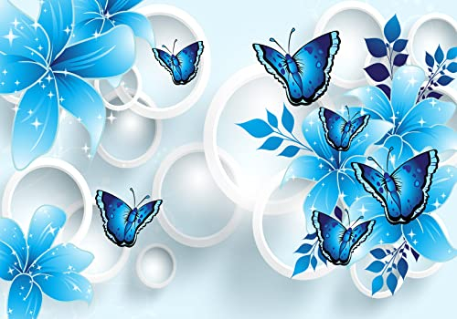 Fototapete 3D Effekt Blaue Lilie Blume Schmetterling Schöne Landschaft Vliestapete Wand Tapeten Wallpaper Wandbilder 200x140cm