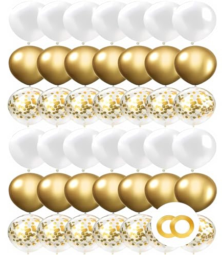 GUO-YING Helium Luftballons in Gold Weiß Konfetti Latex 60 Stück 30 cm Geburtstag, Hochzeit, Baby Shower Dekoration, Kinderparty, Abschluss und Feier (Gold)