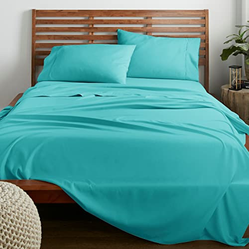 American Home Collection 4-teiliges Bettwäscheset mit Bettlaken und Kissenbezügen – 40.6 cm tiefe Tasche für Doppelbett, gebürstete Mikrofaser, extra weich, blaugrün, knitterfrei (Queen, Türkis)