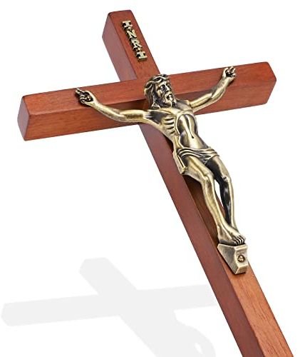 DCCXN Kruzifix Wandkreuz aus Holz, katholisches Hängekreuz Jesus Christus Kreuz für Wanddekoration – 25,4 cm