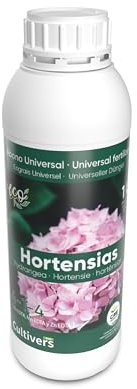 CULTIVERS Fertilizante Hortensias Ecológico de 1 L. Abono Líquido Mayor Floración y Intensifica el Color. Plantas sanas y Fuertes. Abono 100% Natural