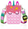 Pop Tasche it Fidget Toys, Popit Push Pop Bubble Anti Stress Spielzeug Handtasche, Pop Einhorn Taschen Spielzeug mit Längenverstellbarem Tragegurt für Kinder Erwachsene (Rosa)