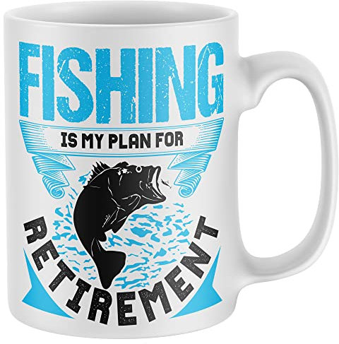 Purple Print House Fishing Is My Plan For Retirement Coffee Mug, Fishing Retirement Gifts for Men, Drinking Cup, One Size, White