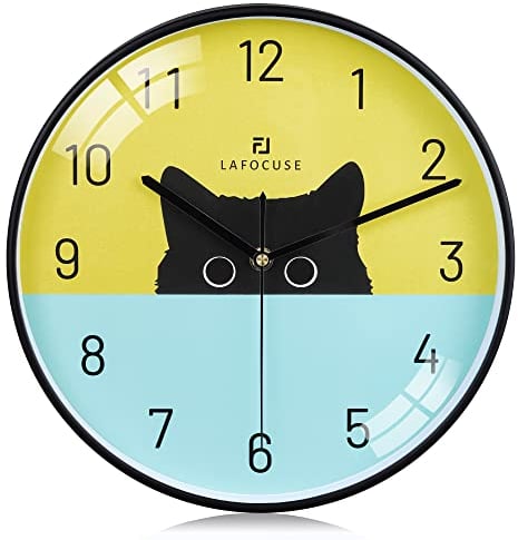 Lafocuse 30cm Reloj de Pared Gato Moderno Creativo Diseño, Original Bonito Multicolor Reloj Silencioso, Decorativo sin Tictac para Cocina Salon Dormitorio