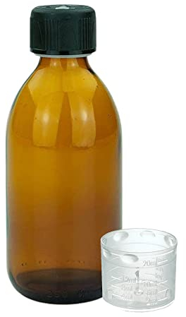 Devitre 1 bouteille en verre marron de 250 ml avec couvercle doseur et étiquette d'étiquetage