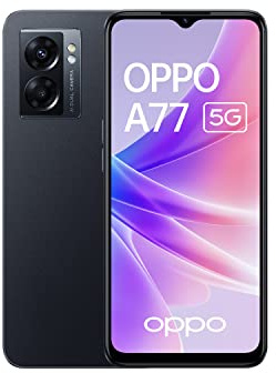 OPPO A77 Smartphone, 5G, entsperrt, 6 GB RAM + 128 GB erweiterbarer Speicher, AMOLEDDisplay 90 Hz 6,43 Zoll, Kamera 48 MP, Akku 5000 mAh + Schnellladung 33 W, StereoLautsprecher, Schwarz [Version