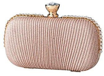 CORIOS Pochette de Soirée pour Femme Diamond Embrayage Sac en Strass à la Main Sacs Fourre-Tout Sacs D'épaule de Mariée Élégant Portefeuille pour Ceremonie Mariage Cocktail Fête Rose Or