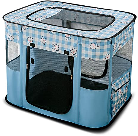 ALLSOPETS Faltbarer Haustierstall Tragbarer Katzen Laufstall Hunde Zelt Hundekäfig für Hund Welpe Freigehege Hundebox Kaninchen Zwinger mit Tragbar Handtasche (Blaue Bären, XXL)