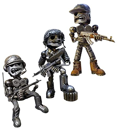 3pcs stehende kriegerinspirierte recycelte Schrottmetall -Skulpturen Kolben Mann Maschinen Statuen Soldat Ornamente - Gartenverzierungen Hausdekoration für Büroschreibtisch