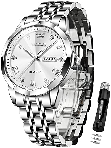OLEVS Uhren Herren Diamant Business Kleid Analog Quarz Edelstahl Wasserdicht Leuchtdatum Zweifarbig Luxus Casual Armbanduhr Geschenke für Männer