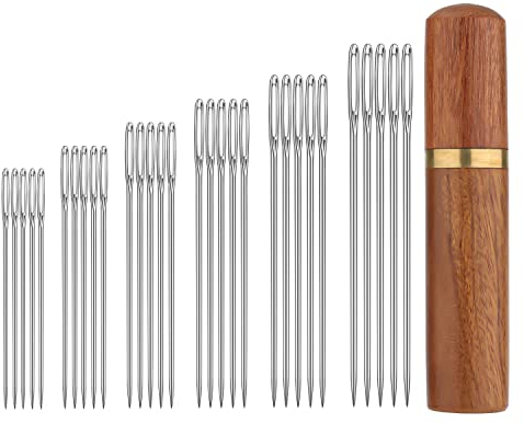 30pcs Large Eye Sewing Needles, 6 Sizes Tapestry Needle Embroidery Needles Yarn Needles with Wooden Needle Case Stainless Steel Wool Self Threading Needle for Hand Sewing DIY