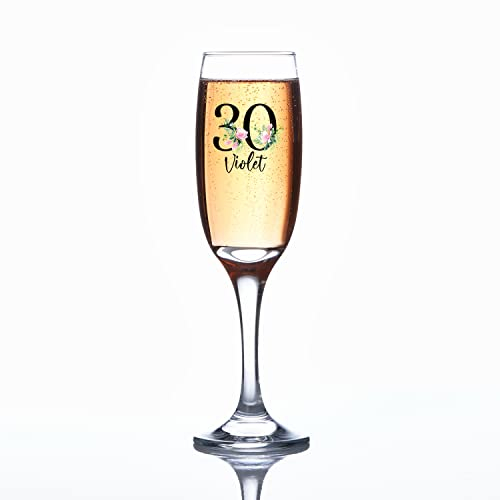 ukgiftstoreonline Personalised 30th Birthday Floral Champagne Prosecco Glass Gift for Her
