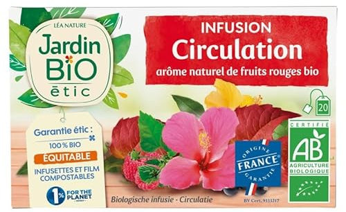 Infusions et thés bio Jardin Bio Étic - Infusion bio circulation à la vigne rouge - 20 sachets pour une meilleure santé vasculaire - 30g - Lot De 3 - Vendu Par Lot