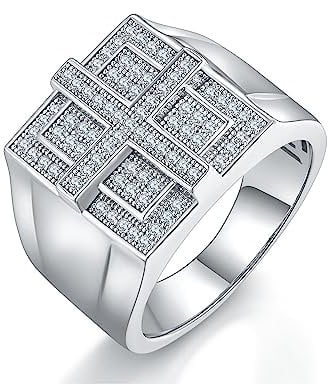 Gem's Beauty Bling Bling Hip Hop Iced Out Luxus Herren Moissanite Ring Solid 925 Sterling Silber Hip Hop Pinky Ring (Größe 36-40), Weißvergoldet, Moissanit