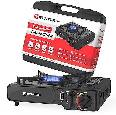 Gaskocher Camping Campingkocher für 227g Gaskartusche Gas Kartusche mit Tragekoffer Koffer Set, Gasgrill Camping-Kocher Kochen ohne Strom Gas-Kocher Gas-Stove Gas-Kochplatte Camping-Stove, Grill & BBQ