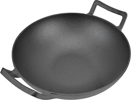 PAREKS 32cm Cast Iron Skillet Double Handle Frying Pan Thickened Frying Pan Uncoated Cookware for Kitchen Restaurant Snack Stand