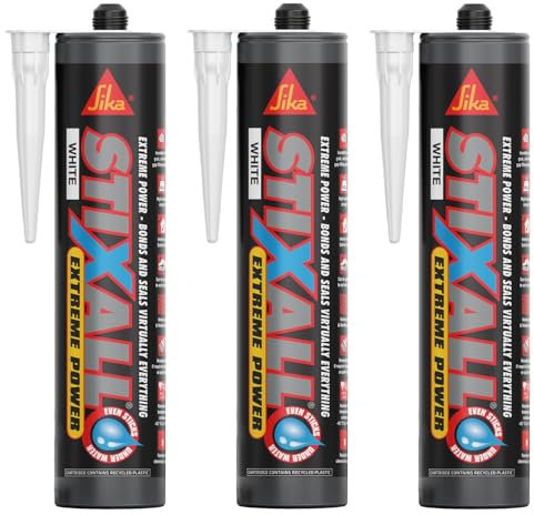 Everbuild Stixall Extreme Power | High Bonding Strength Building Adhesive, Suitable for Automative Gap Filling and Sealing - White - 290 ml - (Pack of 3)