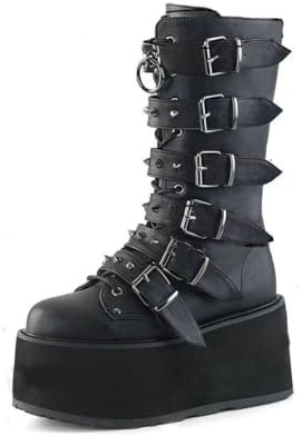 Botines góticos para mujer con plataforma y hebillas de murciélago, tacones gruesos, punta redonda, cremallera, botas de combate punk para motocicleta, cómodos botines góticos cortos