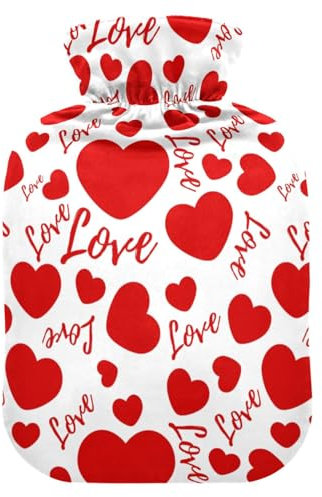 Valentines Hearts and Love Hot Water Bottle and Cover Soft Warm for Winter Bed Hand Neck and Shoulders,2 L