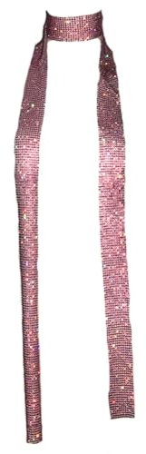Wisafory Metall Pailletten Schal Damen Glitzer Halstuch Wickel Lang Krawatten Tücher Ketten Glitzernde Dünne Damenschal für Hochzeit Fasching Karneval Kostüm Accessoires Rosa mit Strass