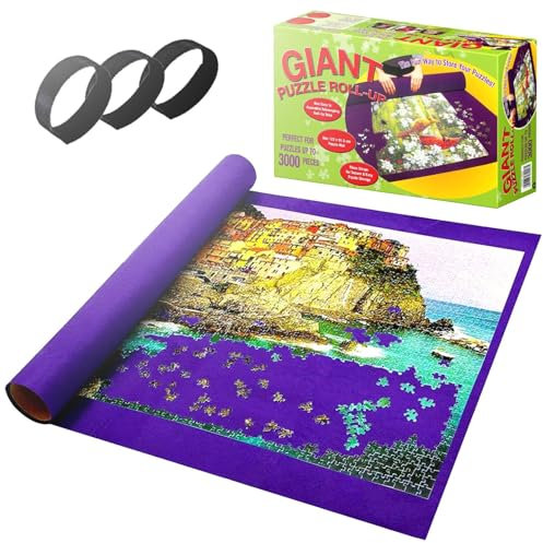 The Magic Toy Shop Large Roll Up Jigsaw Puzzle Mat Roll, 3000 Pieces, Purple – Acrylic Felt Surface, Includes Tube & 3 Straps – Secure Puzzle Storage, Space-Saving, Portable, Ideal for Jigsaw Lovers
