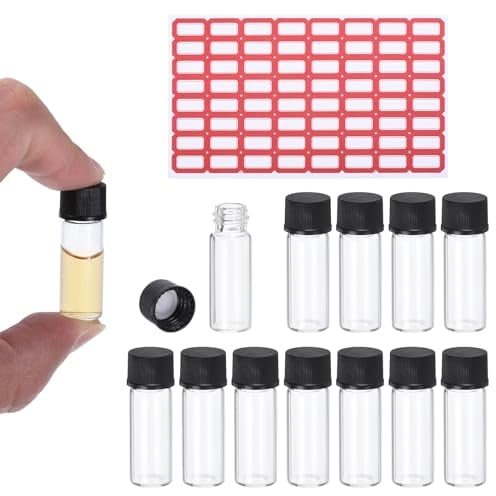 PATIKIL 2ml Clear Glass Vials, 25 Pack Sample Vials with Screw Cap Reagent Media Bottle with Labels Leak-Proof Liquid Sample Glass Vial for Lab Laboratory