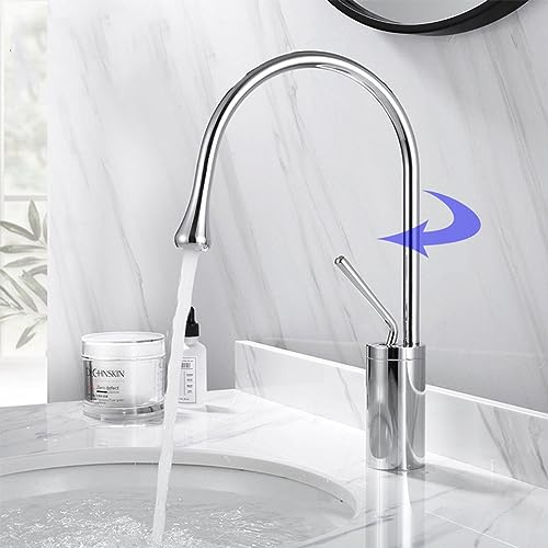 Robinets de lavabo pivotants à 360°, mitigeur design goutte d'eau, robinet de lavabo de salle de bain de luxe léger et moderne, bras pivotant à 360° universel, laiton 59A, poignée unique, facile à ut