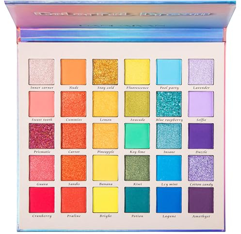 Paleta de Sombras de Ojos 30 Rainbow Colors, Paleta de Sombra de Ojos Maquillaje, Eyeshadow de Larga Duración, Maquillaje Profesional con Brillo Mate, Eyeshadow de Colores de Larga Duración