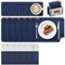 Witnewrage Tischsets Filz, Platzsets Abwaschbar, Doppelseitigen Platzdeckchen, 19er Set: 6 Platzsets, 6 Untersetzer, 6 Bestecktasche, 1 Filzbox - Dunkelblau Hellgrau
