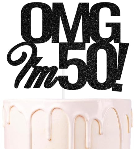 ALEGRE® Tortendeko 50 Geburtstag Mann Frau, Glitter Cake Topper 50 Geburtstag Kuchendeko, Tortendeko Schwarz Deko 50. Geburtstag Torten Topper, 50. Geburtstag Frauen Kuchen Deko, Cake Topper 50 Jahre