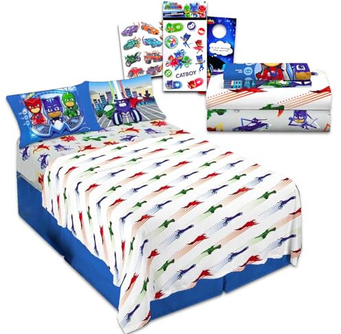 PJ Masks Bettlaken: PJ Masks Bettwäsche-Set für Doppelbett, enthält 1 PJ Masks Bettlaken, 1 PJ Masks Spannbetttuch, 2 PJ Masks Kissenbezüge und mehr | PJ Masks Bettlaken-Set