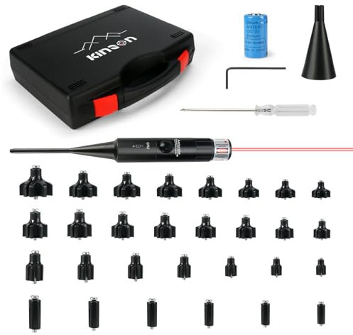 KinZon Professionelles Laser-Einschießgerät, Kaliber 0.17 bis 0.78 (12GA), Rotes Laser-Boresight, 30 Adapter, mit Spitze zur verbesserten Stabilisierung, für Jagd und Airsoft