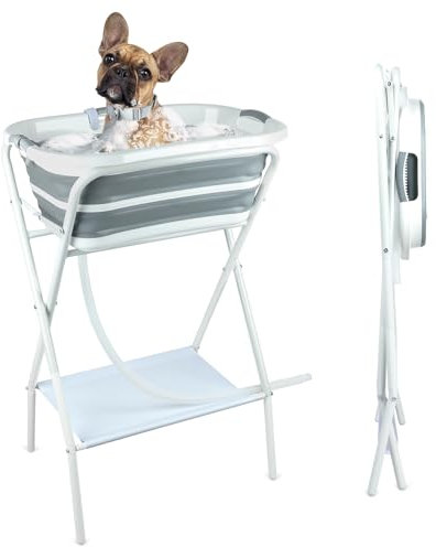 BWOGUE Baignoire portable 2 en 1 pour chien, station de lavage pliable avec trou de drainage pour le bain, la douche et le toilettage, baignoire pour chiots, chiens de petite et moyenne taille