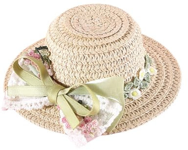 Chapeau d'été en paille tissée à la main avec mentonnière réglable pour petits chiens et chats - Parfait anniversaire - Vert - Taille M