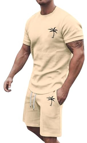 GXYANiaoy Sommer Outfit Herren 2 Teiler Trainingsanzug mit Aufdruck Palme Zweiteiler Sportanzug Kurze Hosen + T Shirt Set Kurzarm Jogginganzug Freizeitanzug Casual Outfit Tracksuit Sport Set Männer